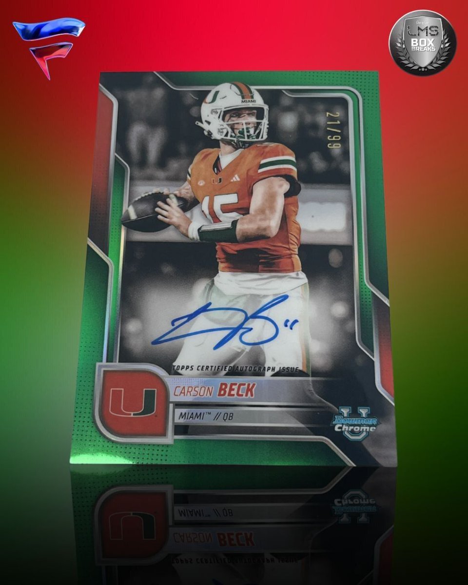 BoxLms's tweet image. 🚨 JUST PULLED! 🚨
Carson Beck Bowman Chrome AUTO /99 🔥 Big-time QB ink straight from the break — Miami heat is real 🟢🟠

Missed this one? Don’t miss the next 👀
👉 Join our live breaks, grab your spots, and chase the hits with us!