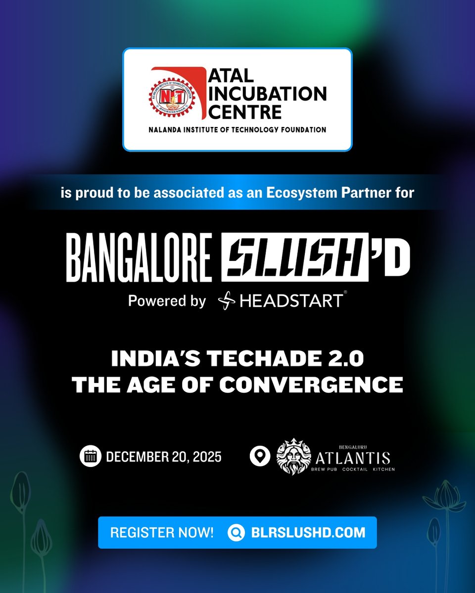 We’re excited to join hands with Bangalore Slush'D as an Ecosystem Partner.

This incredible opportunity and journey will strengthen India’s Techade, enabling founders, supporting innovation, and accelerating breakthrough ideas.

This year’s theme, Techade 2.0: The Age of