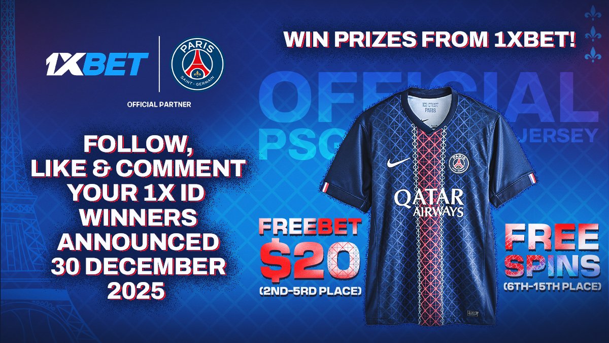 😎 Big Giveaway Alert!

We’re giving you the chance to win an official PSG jersey 
It’s that simple: 

👉Follow us
👉Like and repost this post
📧Drop your 1X ID in the comments  

👀Winner's will be announced on 30 December, so don’t wait - enter now!