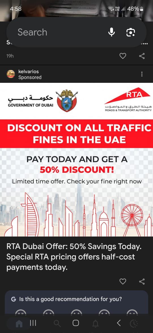 imbgp's tweet photo. @rta_dubai @DubaiPoliceHQ scammers have cloned RTA website and announced 50% discount on fine payments . Residents beware https://t.co/bP3ArDQFC8