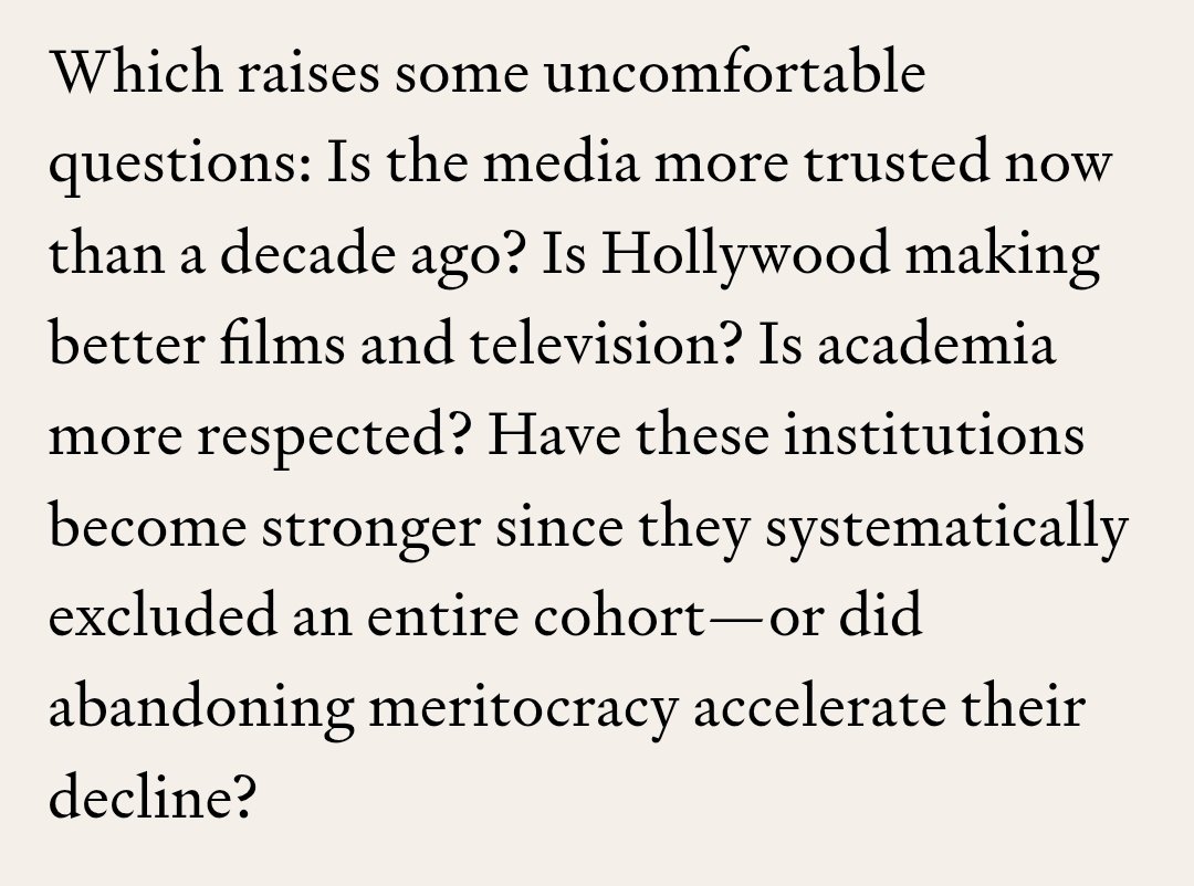 So glad someone finally wrote this incredulous obvious story.   A decade of DEI initiatives in every high status business has made everything worse, most obviously in the news media.   We stopped moving forward as a culture because we got WAY more racist.