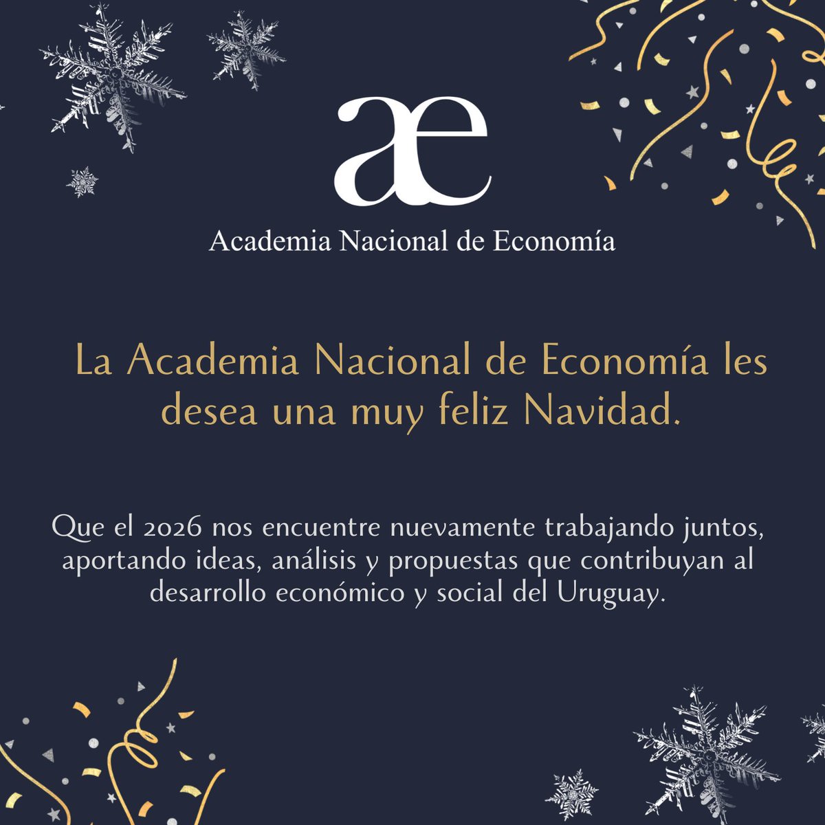 En nombre de la Academia Nacional de Economía, le agradecemos especialmente a todos nuestros Académicos por el compromiso y trabajo compartido durante este año. 

🎄 Muchas felicidades!