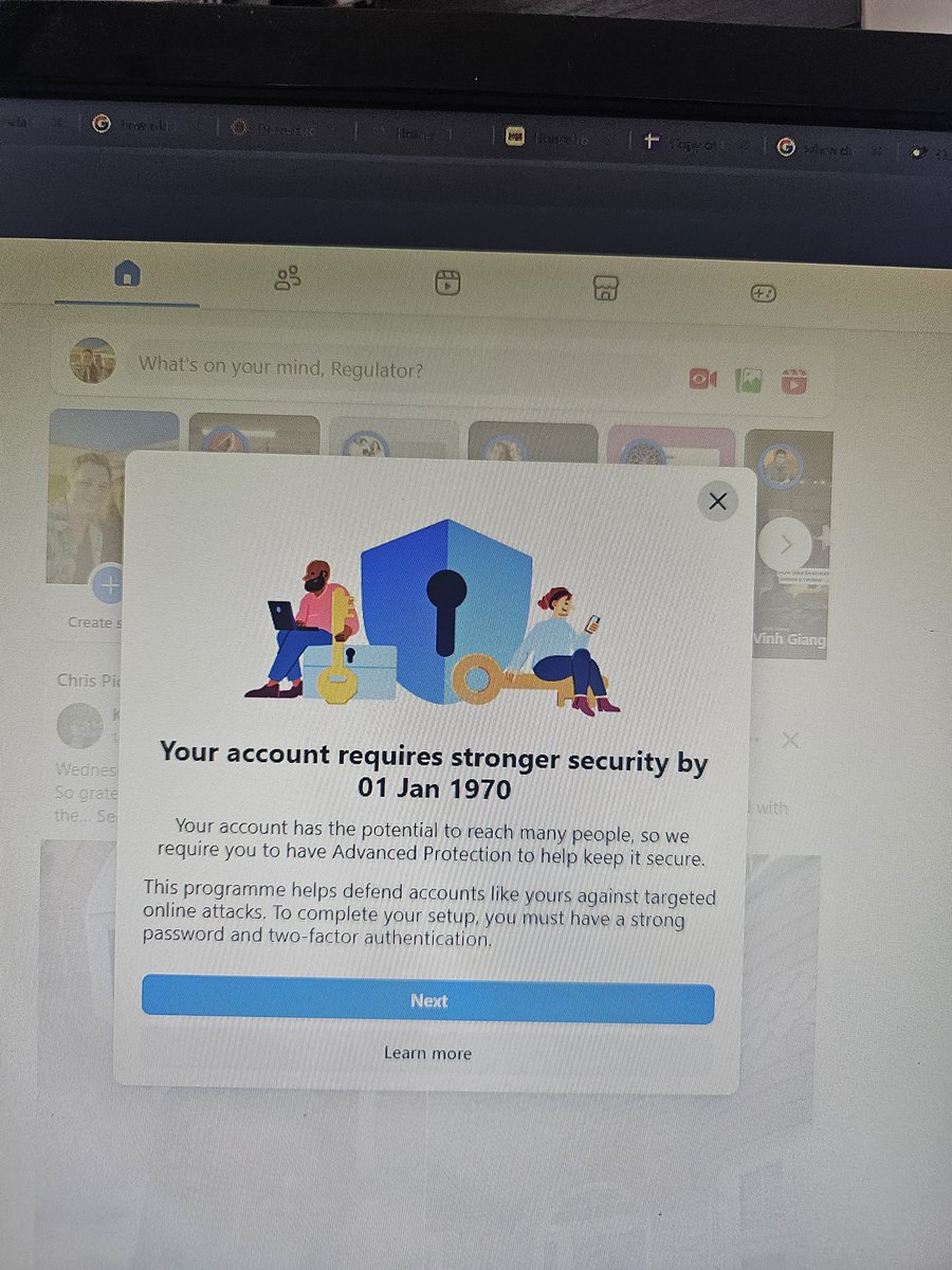 RichardWinstone's tweet photo. @facebook everything okay with your security systems today? Seem to have missed a few decades on this warning 😂 https://t.co/Z76cLvmGcu