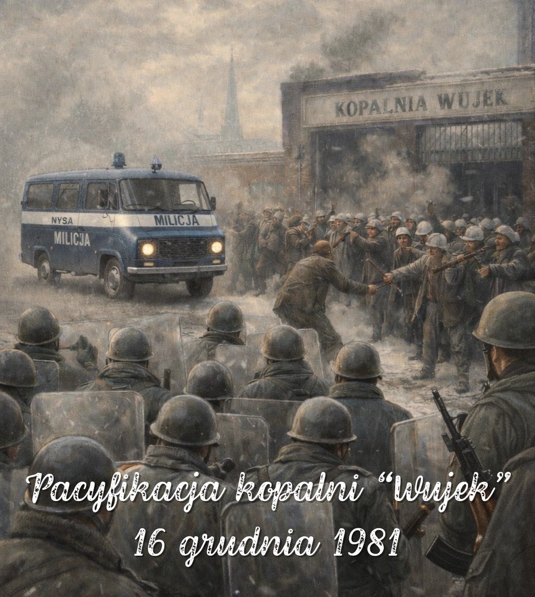 🕯️ 16 grudnia 1981 roku

🔴 W kopalni „Wujek” komunistyczna władza użyła broni przeciw własnym obywatelom.
🚨 Pluton specjalny ZOMO strzelał do górników wyrażających sprzeciw wobec wprowadzenia stanu wojennego.
⛏️ Zginęło 9 górników, a 23 zostało rannych.

🇵🇱 To była zbrodnia