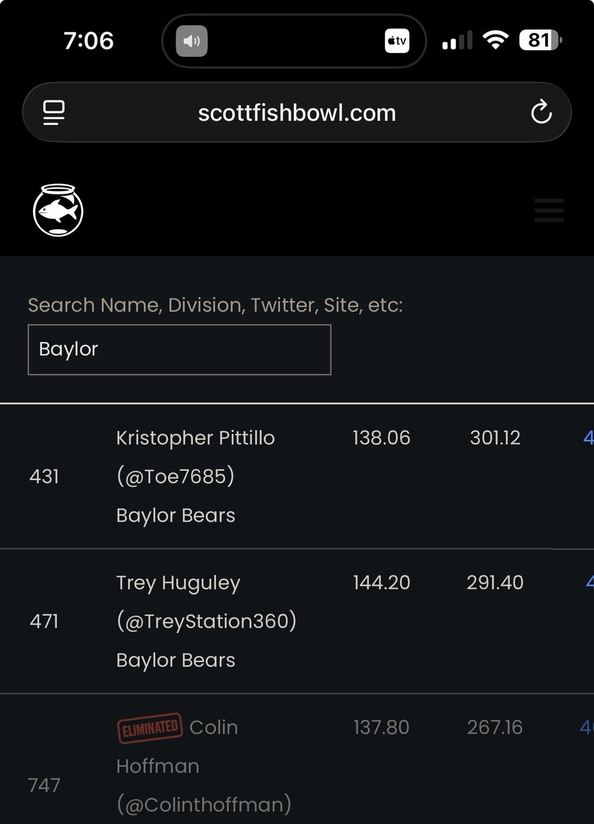 toe7685's tweet photo. @Jeff_Mans @FantasyGuruSite  
Wasn’t able to afford subscription this year but listen to you guys everyday on @SiriusXMFantasy and I’m on to #SFB15 Semis https://t.co/hgyANLom4x