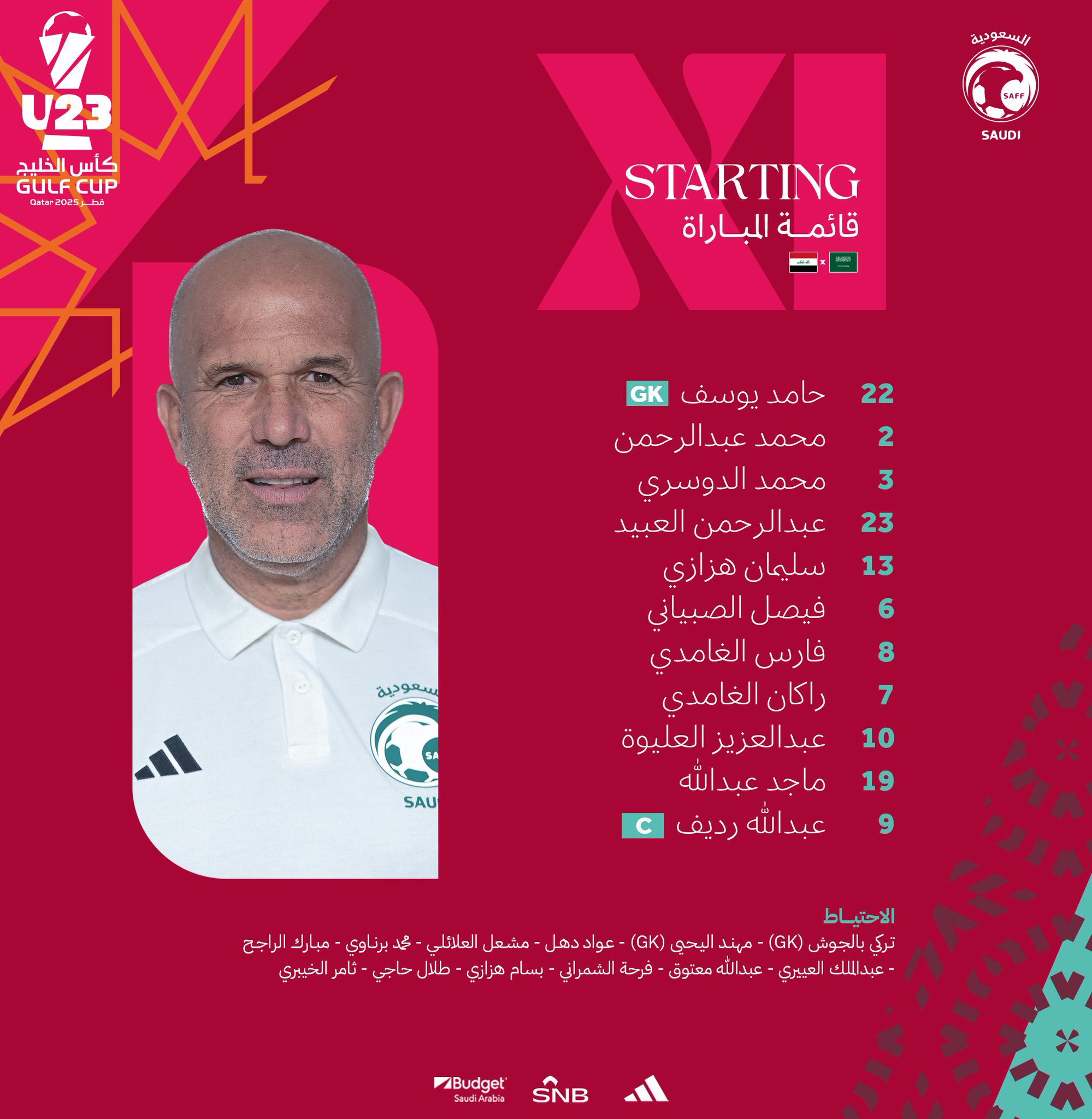 قائمة المنتخب السعودي تحت 23 أمام العراق في نهائي #كأس_الخليج_تحت23 