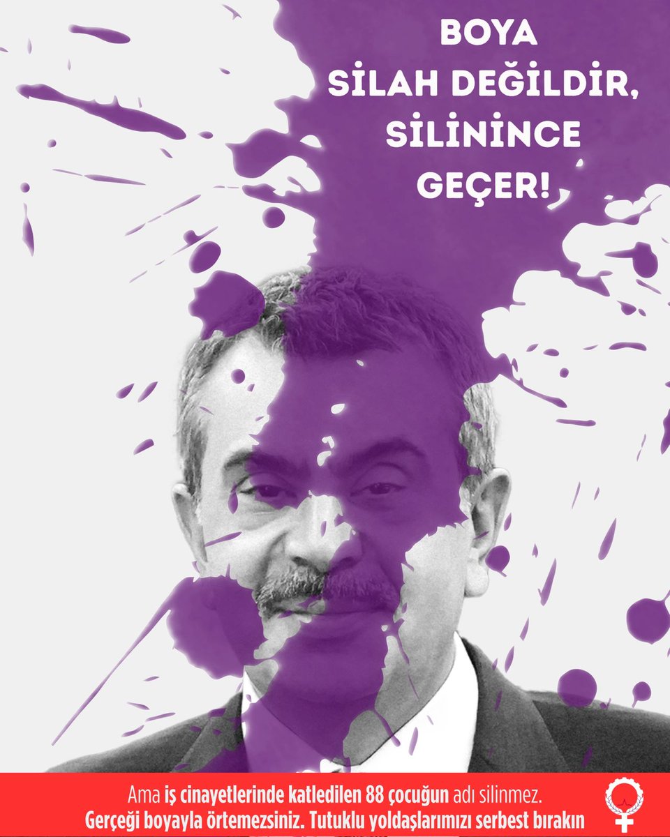 Tipli_Kadinlar's tweet photo. MESEM denilen çocukları denetimsiz ve korumasız şekilde sermayenin ucuz işgücüne dönüştüren ve katleden sistemi  protesto etmek isteyen 16 TİP'li öğrenci için hazırlanan iddianamede savcılık, yoldaşlarımızın ellerindeki boyaların “silah sayılması gereken boyalar” olduğunu öne sürdü. 

Boya silah değildir. 
Silinince geçer!
Ama iş cinayetlerinde katledilen 88 çocuğun adı silinmez. 
Gerçeği boyayla örtemezsiniz! 

Tutuklu yoldaşlarımızı serbest bırakın!