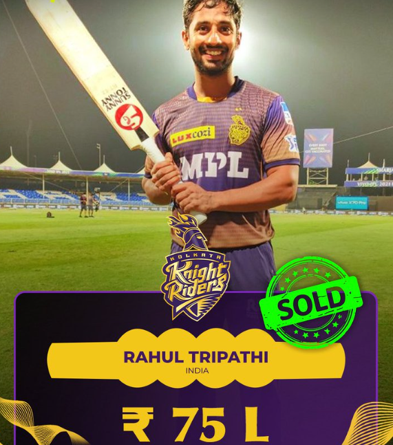 AyushKumar26865's tweet photo. Indian Batter Rahul Tripathi sold to kolkata Night Riders for Rs.75 lakhs . #RahulTripathi #IPL2026 #IPL2026Auction #kolkataknightriders https://t.co/E8sXIkYWjl