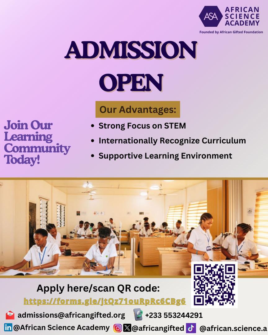 AfricanGifted's tweet image. Are you a young woman passionate about STEM?  

✨ Why choose ASA? 
✔ Strong focus on STEM 
✔ Supportive learning environment 
✔ Pathways to top universities and STEM careers 

  📌 Apply now!  forms.gle/jtQz71ouRpRc6C…   

#ASAAdmissions #STEMGirls #InsideASA #STEMCareers