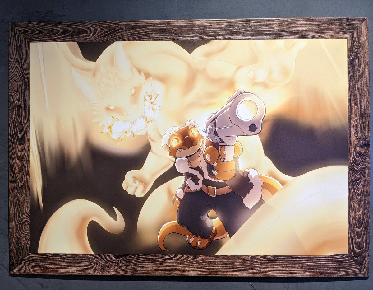 My Christmas gift to myself. I had a Displate made up of my favourite TTRPG character art.

Quite a pleasant surprise seeing it come out better than I expected.

(Original art by <a href="/featheredsnek/">Coatl (featheredsnek.bsky.social)</a>)