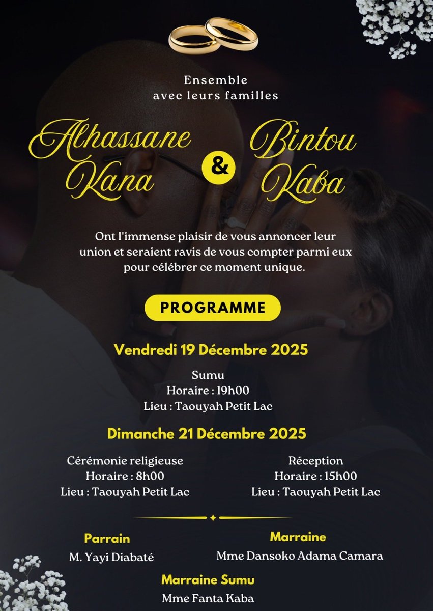 kaba_premier's tweet photo. 💍 Annonce de mariage 💍

C’est avec une immense joie que nous vous annonçons notre mariage !
Nous unissons nos vies devant Dieu, nos familles et nos amis.
Nous serions honorés de partager ce moment unique avec vous.
Votre présence et vos prières seront pour nous le plus beau kdo https://t.co/EQRWsSbKt4
