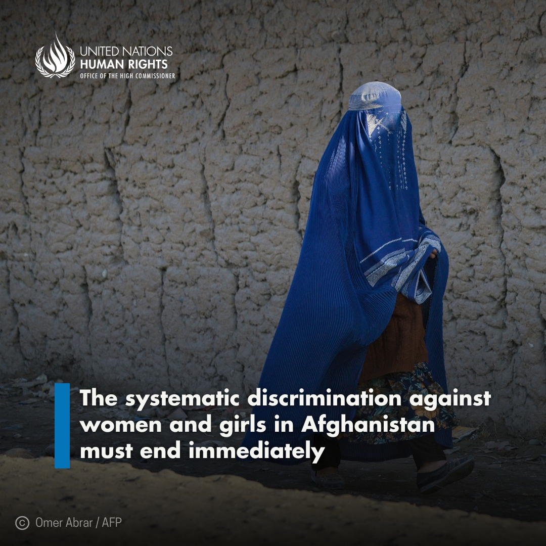 UNHumanRights's tweet photo. #Afghanistan: As we mark 100 days since Afghan women colleagues were barred from entering @UN premises in the country, we call on de facto authorities to lift all such restrictions to allow their critical support to reach all those in need.

The systematic discrimination against women & girls is not in Afghanistan's interest & must end immediately.