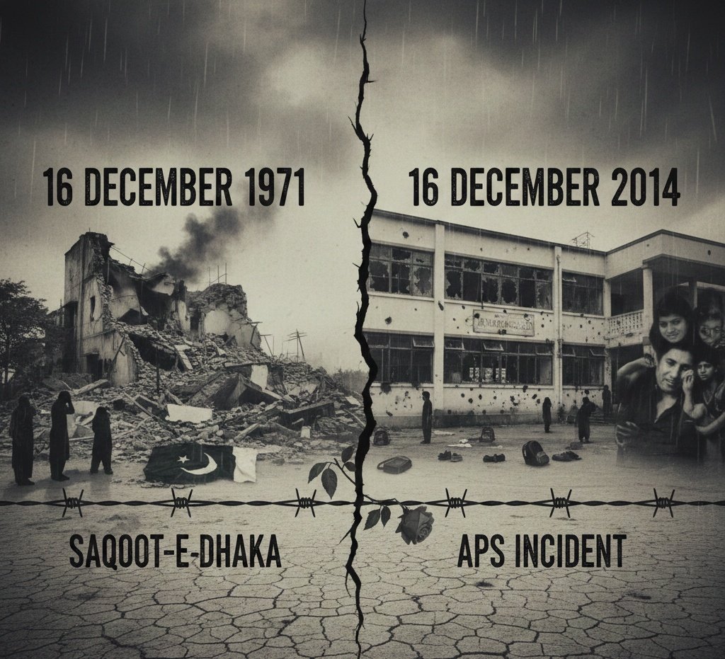 Samiitweetss's tweet photo. 1971 Fall of Dhaka: a nation torn apart by fatal misjudgments.
2014 APS Peshawar: childhood buried under ruthless terror.
Different dates, one stark lesson, A Nation that ignores its Past is condemned to suffer it again.
#ApsAttack #PeshawarAttack https://t.co/9e8gIO8Aiz
