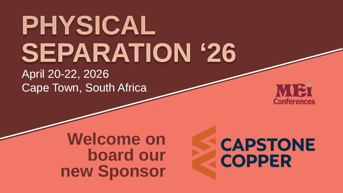 MEI_Conferences's tweet photo. We are delighted to announce that Capstone Copper is sponsoring #PhysicalSeparation26!

https://t.co/S9dJ5VTbCt

https://t.co/G2tC5dQg6G

#mining #mineralprocessing #gravityconcentration #recycling #solidliquidseparation #hydrocyclones #oresorting #microwaves #magneticseparation https://t.co/lvSy8Z8WZQ