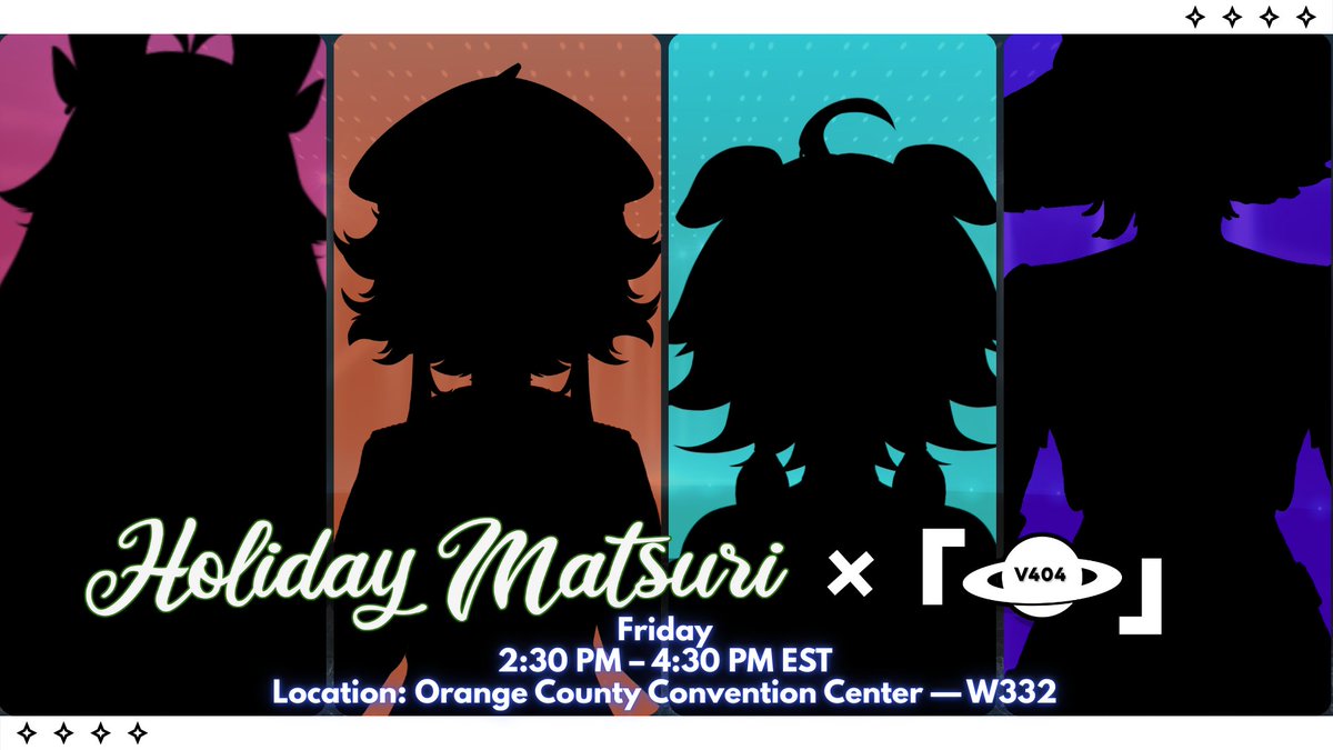 v404Live's tweet photo. ◤ 🎄V404 - HOLMAT🎄◥ 
V404 is doing a panel at @HolidayMatsuri! Headquarters invites YOU to get to know our VTubers in a secret meeting with games and entertainment!

📍: Orange County Convention Center, Room W332
⏰:  2:30PM - 4:30PM EST

— #V404 #VTubers #VTuber #VTuberEN https://t.co/7jimalpx46