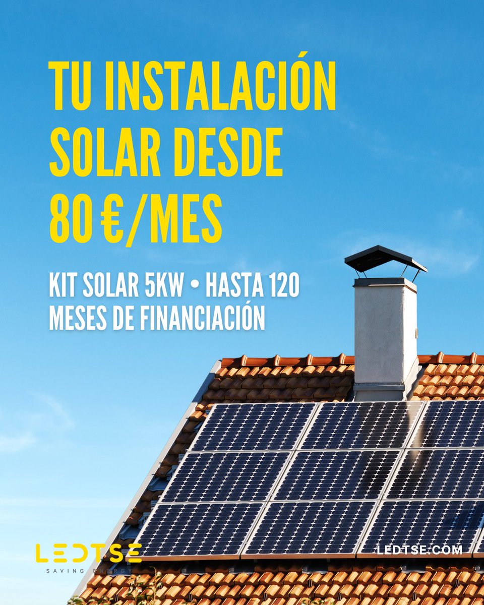 ☀️ ¡Tu instalación solar desde solo 80 €/mes!

En LEDTSE nos encargamos de todo: estudio, instalación, legalización y tramitación de ayudas.  ¿A qué esperas? Esta es tu señal para pasarte al autoconsumo.

👉 Solicita tu estudio personalizado gratis en ledtse.com/placas-solares…