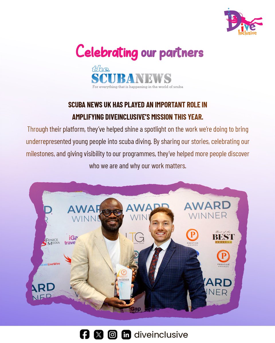 DiveInclusive's tweet image. A big thank you to Scuba News UK for helping amplify our mission this year! 💙🌊
Their platform has given our young divers and our work national visibility and we are grateful for the support.
 
#diveinclusive #scubanews #youthempowerment #communityimpact #WeAreSSI #JCScuba