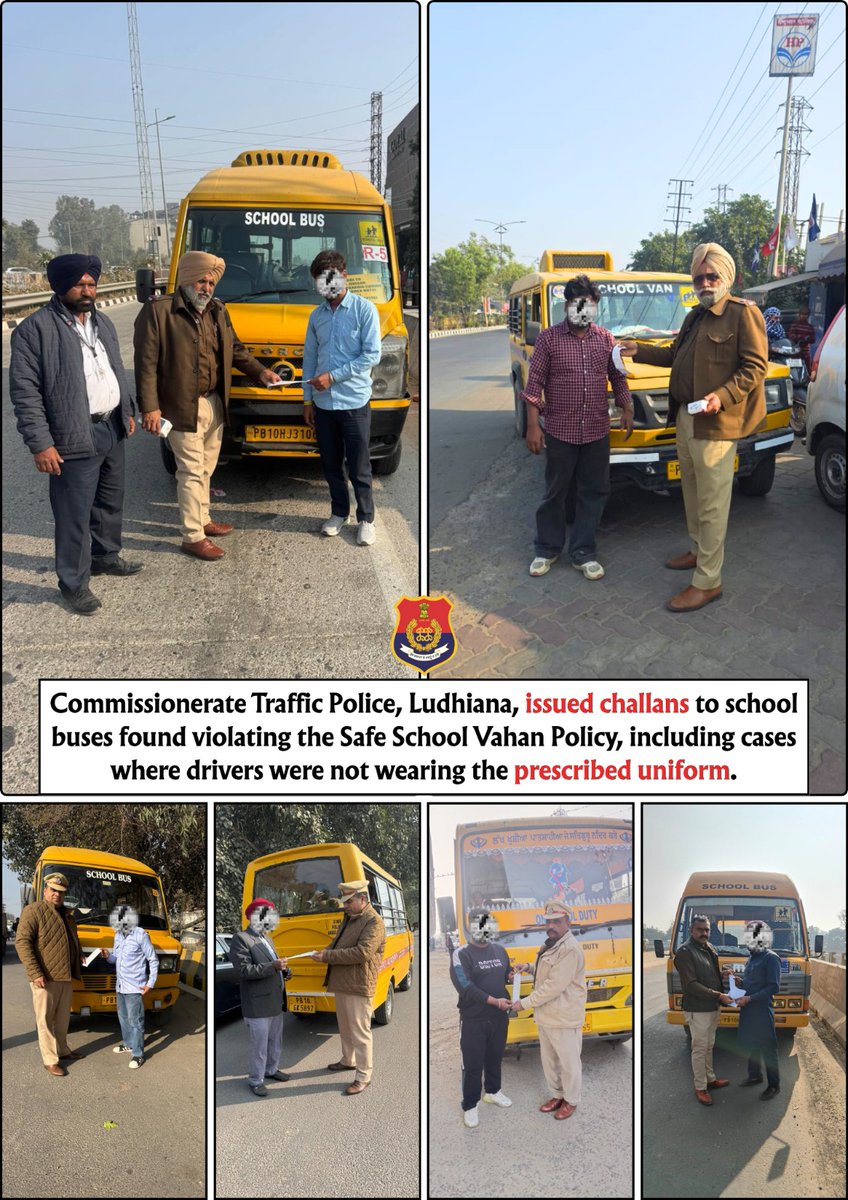 Ludhiana_Police's tweet image. ਪੁਲਿਸ ਕਮਿਸ਼ਨਰੇਟ ਲੁਧਿਆਣਾ ਵਲੋਂ ਸਕੂਲ ਬੱਸਾਂ ਦੇ Safe School Vahan Policy ਦੀ ਉਲੰਘਣਾ ‘ਤੇ ਚਲਾਨ ਜਾਰੀ ਕੀਤੇ ਗਏ।
ਵਰਦੀ ਨਾ ਪਹਿਨਣ ਸਮੇਤ ਨਿਯਮ ਤੋੜਨ ਵਾਲੇ ਡਰਾਈਵਰਾਂ ‘ਤੇ ਕਾਰਵਾਈ ਕਰਦਿਆ 45 ਚਲਾਣ ਜ਼ਾਰੀ ਕੀਤੇ ਗਏ। 

#LudhianaPolice 
#SchoolBus
#SafetyFirst