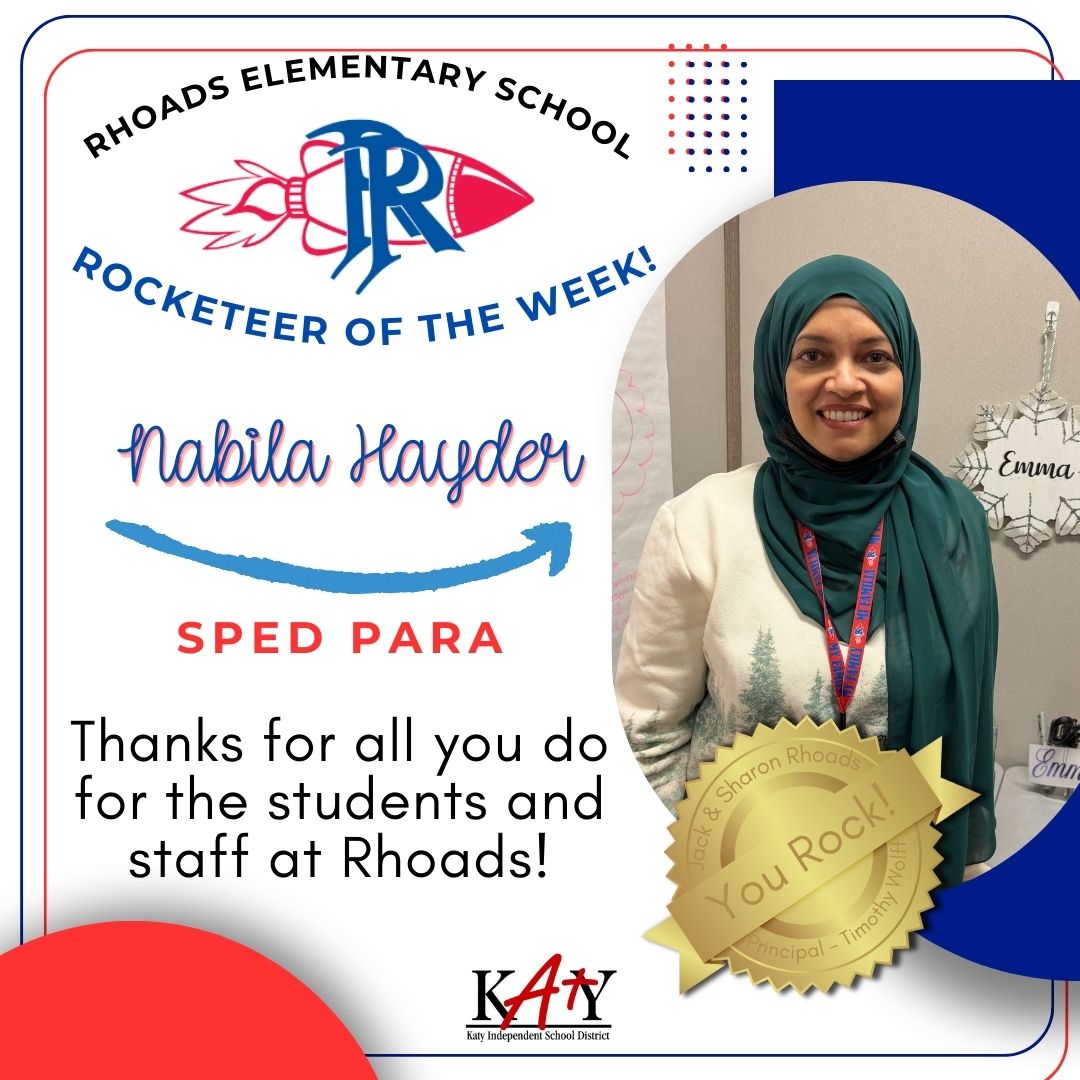RESRocketsKaty's tweet photo. Congratulations to our Rhoads Rocketeer of the Week, Mrs. Hayder! 🎉 #RhoadsRockets https://t.co/iofE3nIBFc