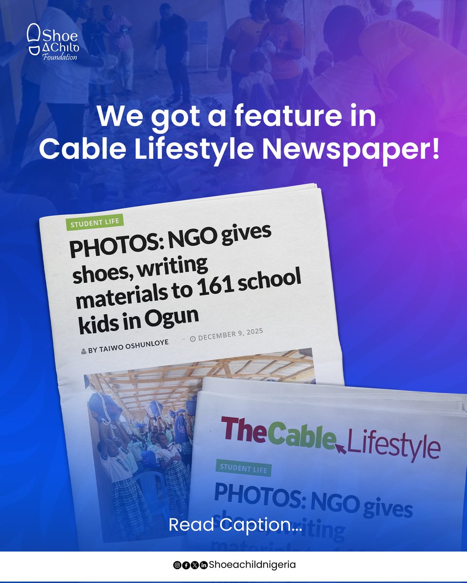 shoeachild's tweet photo. LUTBAF 2.0: Christmas Edition was a huge success!

Read all about it in The Cable Lifestyle.

https://t.co/2HQgCGC01N

#shoeachildfoundation #shoeachild #shoes #lutbaf2.0 #vanguardnewspaper #news #December #Christmas https://t.co/Svw4RSexaz