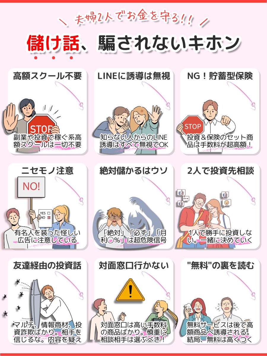 support_jou's tweet photo. 残念ですが、アナタの好きな奥さんも、お子さんも、ご主人も辛い人生になっちゃいますよ。お金の知識が浅い人ほど、だまされやすいんです。せっかく稼いだ大切なお金です。詐欺にあわないでくださいね https://t.co/NkEmWqnLDl