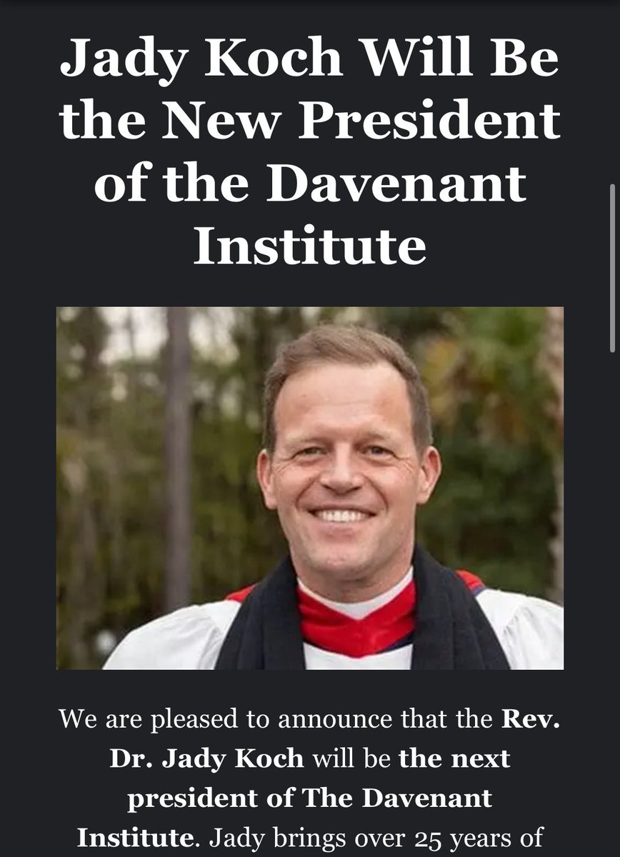 JonMcK1647's tweet photo. I am beyond excited for the news of @jadykoch as the next president of @DavenantInst! Praying the Lord will continue to bless Davenant for years to come. https://t.co/4RqrpfZIUK