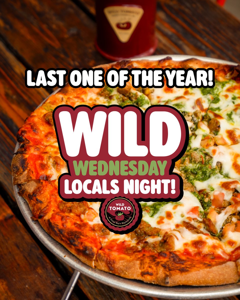Tomorrow night is the FINAL Wild Wednesday Locals Night of the year at Wild Tomato Sister Bay! 🍕🔥
Don’t miss your last chance to build your own wood-fired pizza and celebrate midweek the Wild way. 🙌

WT Sister Bay | 4pm-8pm
🔥 Dine-in or Go Wild!