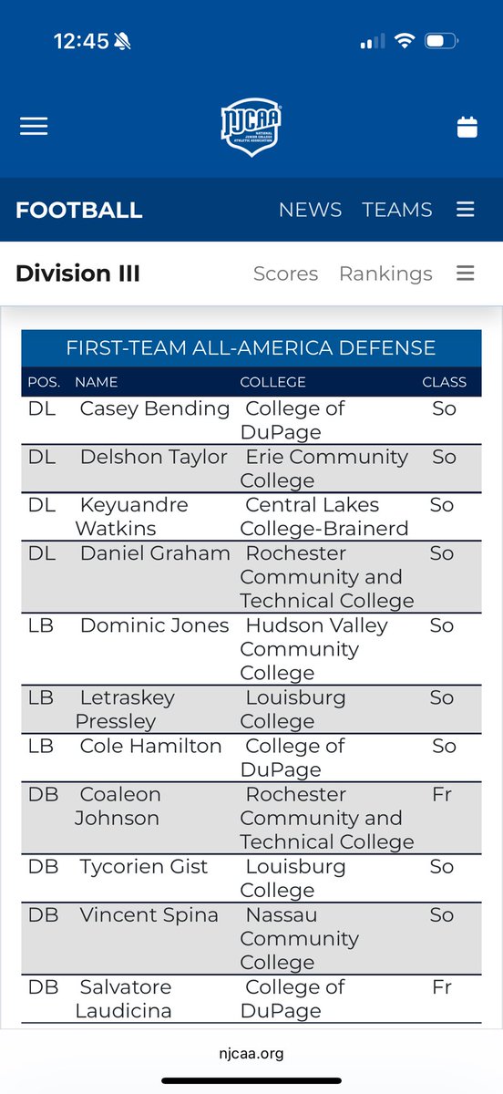 ak_cole23's tweet photo. I’m beyond blessed to be named a 2025 JUCO FIRST TEAM ALL-AMERICAN! I’d like to thank my family for their support throughout my journey. Also thank my coaches and my teammates for making this possible.
#JUCOPRODUCT
@CoachTCip @jrniklos @coachjbeard1 @FBCoach_Rahn @JUCOTopTalent @JUCOFFrenzy @Coach_Nol @JordanWesty1 @Coach_PauleyD