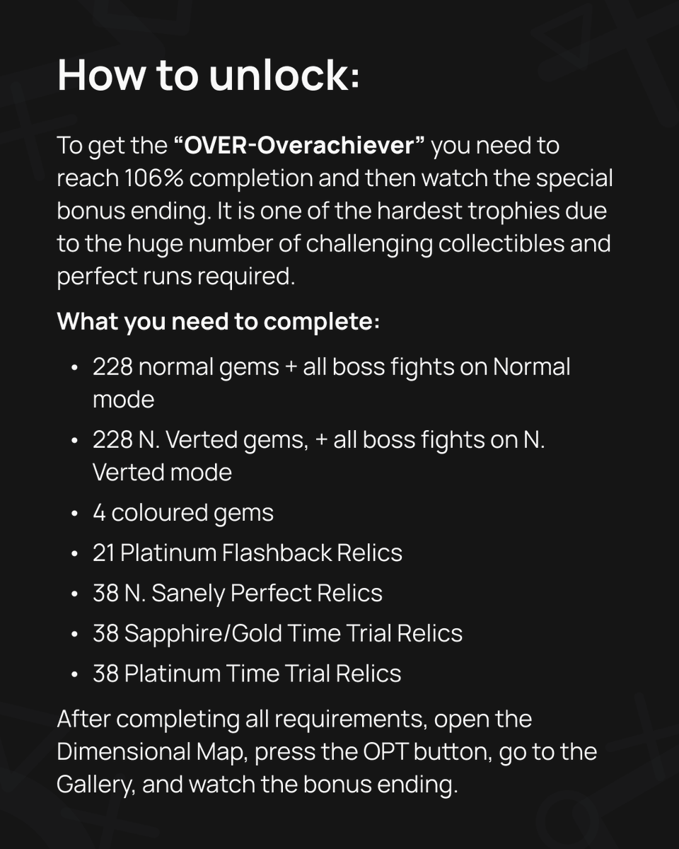 TrophyHunterapp's tweet photo. Crash Bandicoot 4 Platinum is highly skill-dependent and has a difficulty rating of around 9/10. You’ll need to perfect every level, and this trophy will push your abilities to the limit.
#trophy #trophies #trophies #trophyhunting #platinumtrophy #platinum #TrophyHunterApp https://t.co/IxkkHlpt4p