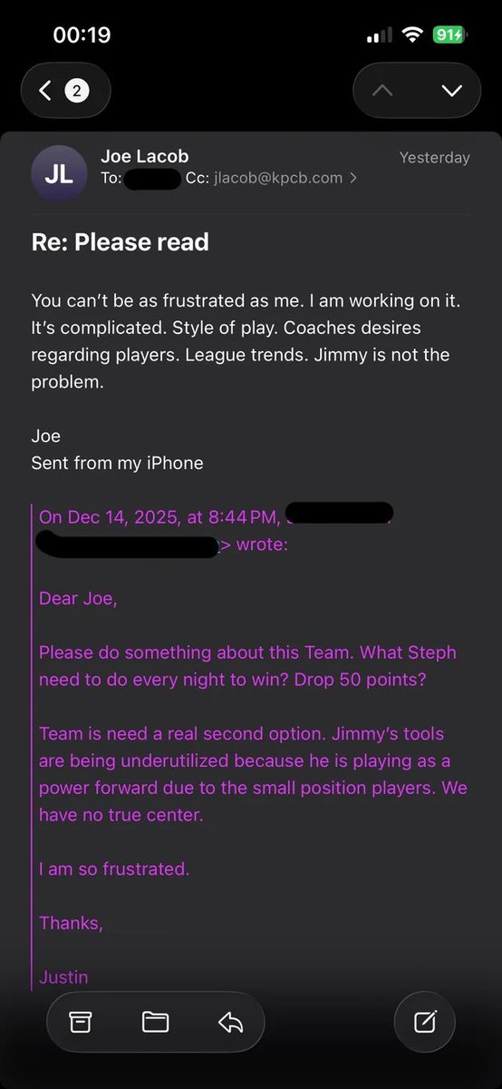 An angry Warriors fan emailed Warriors owner Joe Lacob, and he actually responded 😅

(h/t <a href="/NBCSWarriors/">Warriors on NBCS</a> )