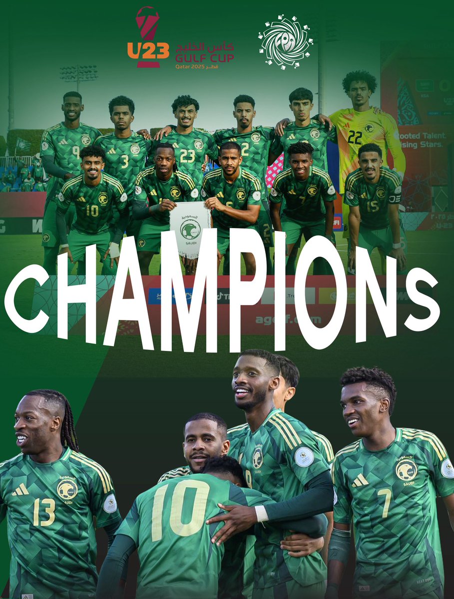 #الأخضر_الأولمبي_بطل_الخليج 
الف مبرووووووك 🦅💚💚

#معاك_يالأخضر | #AGCFF