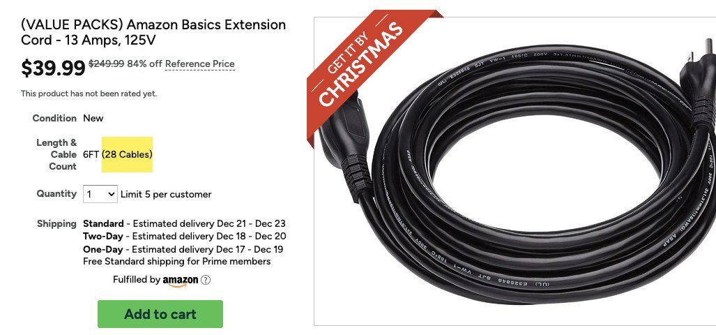 28 PACK AMAZON EXTENSION CORD ERROR??? 

$39.99 at checkout 

The same listing being sold for $100 on Amazon 

mavely.app.link/e/aff4QpSt9Yb