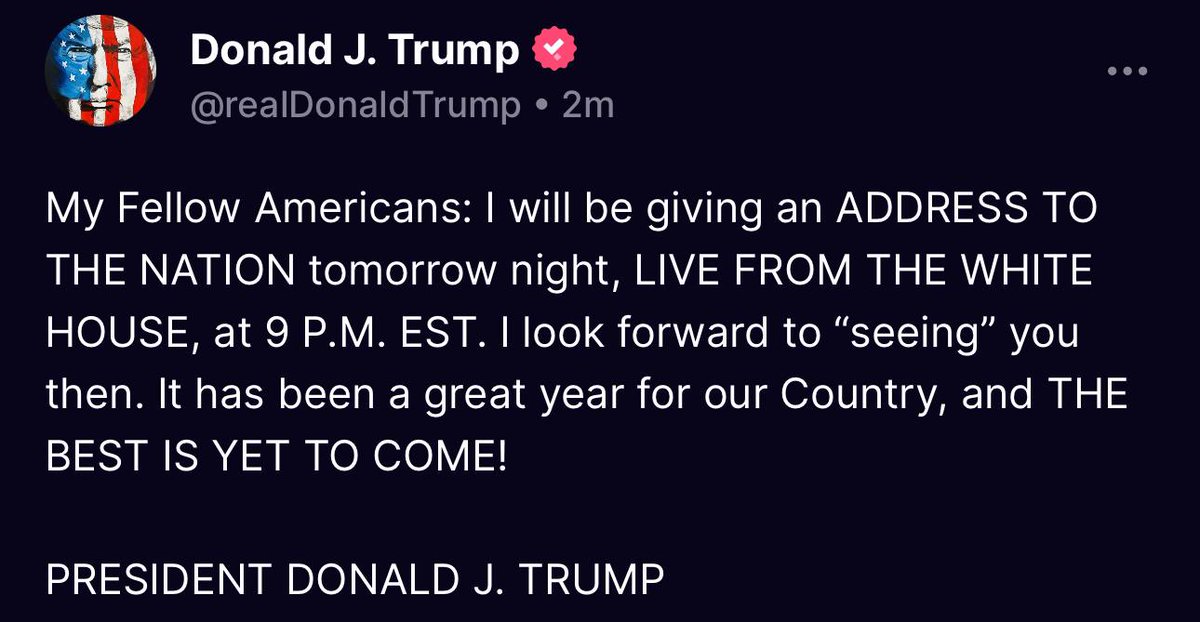 🚨Bureau : "Trump annuncia discorso alla nazione domani sera dalla Casa Bianca"