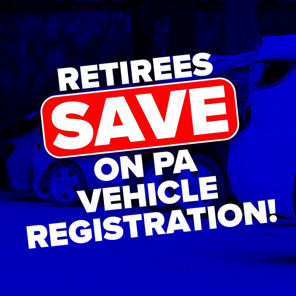 RepWeaknecht's tweet image. PA Retirees:
Income limit for reduced-fee vehicle registration rises to $30,778 on Jan. 1.

Eligible retirees pay $12 instead of $48.
Veterans benefits excluded.
One vehicle per person.