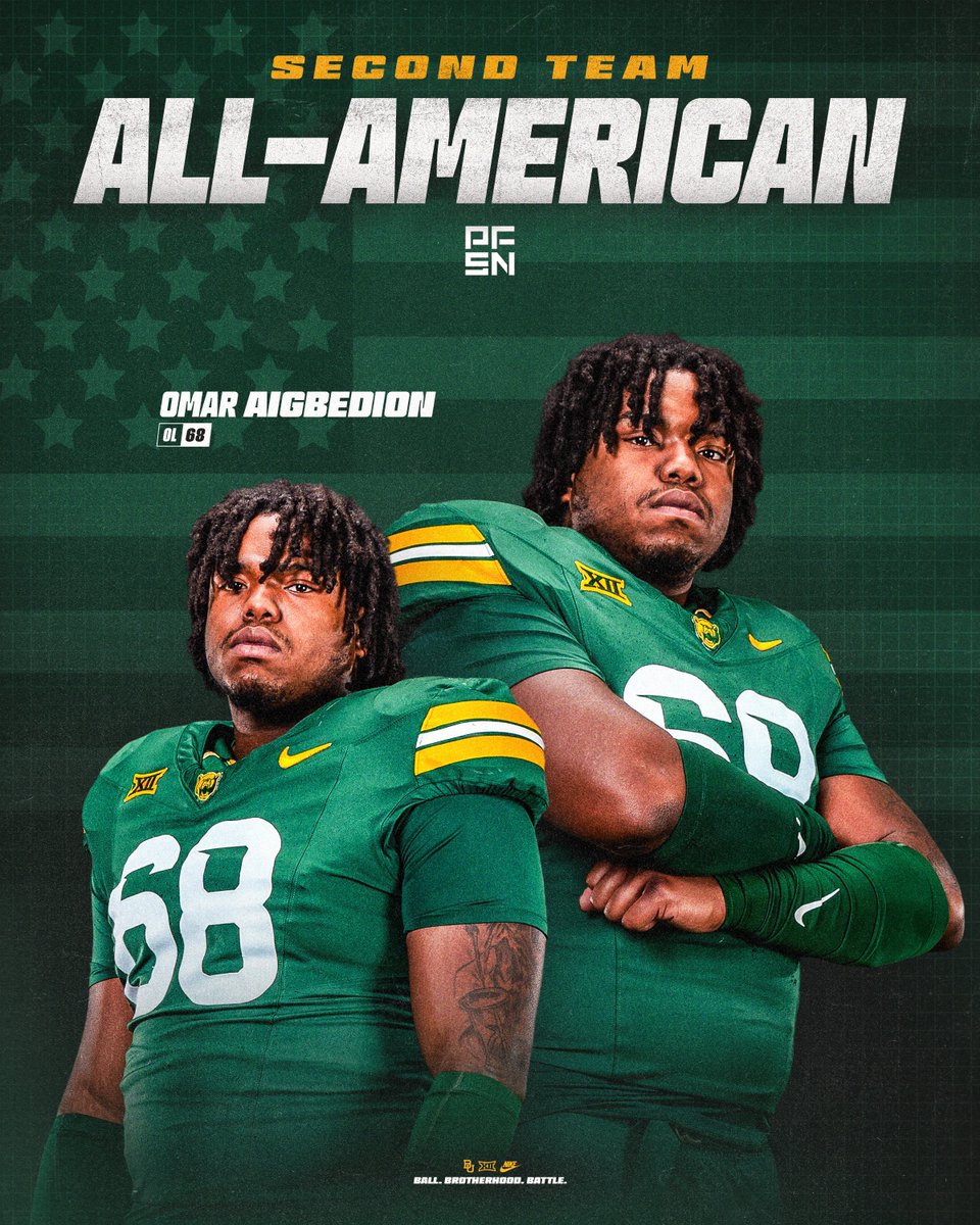 BUFootball's tweet photo. 🏆 @PFSN365 All-American ➡️ @OmarrianAigbed1 

#SicEm https://t.co/bK90JfXfFE