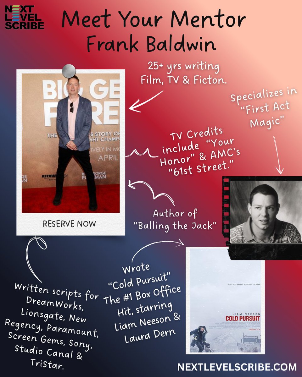 Meet your mentor: Frank Baldwin with  25+ yrs in film/TV/fiction brings valuable industry perspective.

Reserve now 👉 nextlevelscribe.com
#nextlevelscribe #emergingwriters #screenwriters