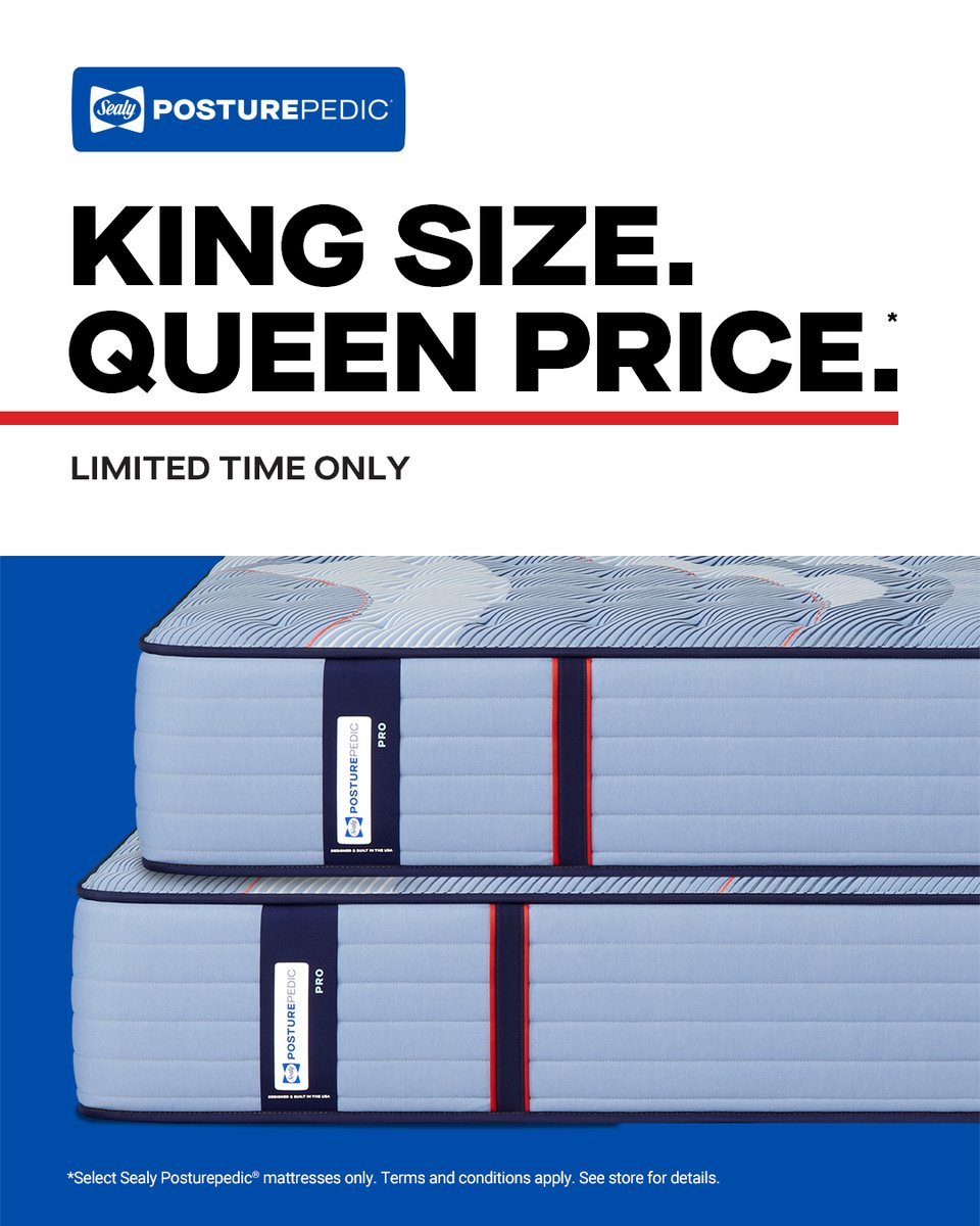 Ready to upgrade your sleep before the new year? Our Year-End Mattress Deals are here, and this one is too good to miss. Get a Sealy Dupont II King mattress for the price of a Queen! Comfort, support, and big savings.

Shop before this deal ends! bit.ly/3MbC5i5