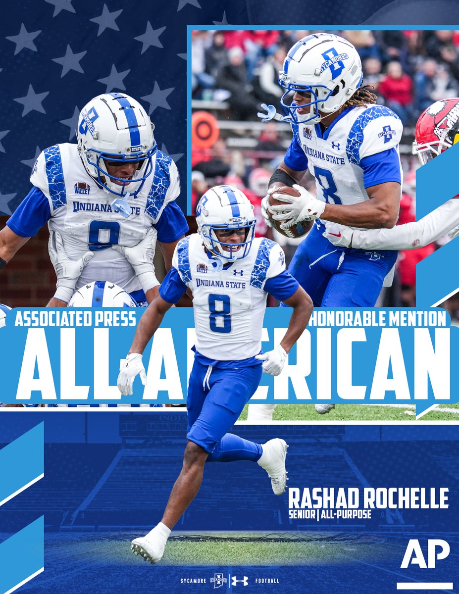 IndStFB's tweet photo. Make that All-American x✌️

@XKimal and @RU_TRAIN8 both named to the #AP FCS All-American team as announced on Tuesday afternoon.

https://t.co/IlyJIqF3WM

#MarchOn | #LeaveNoDoubt https://t.co/dfQVRMsprh