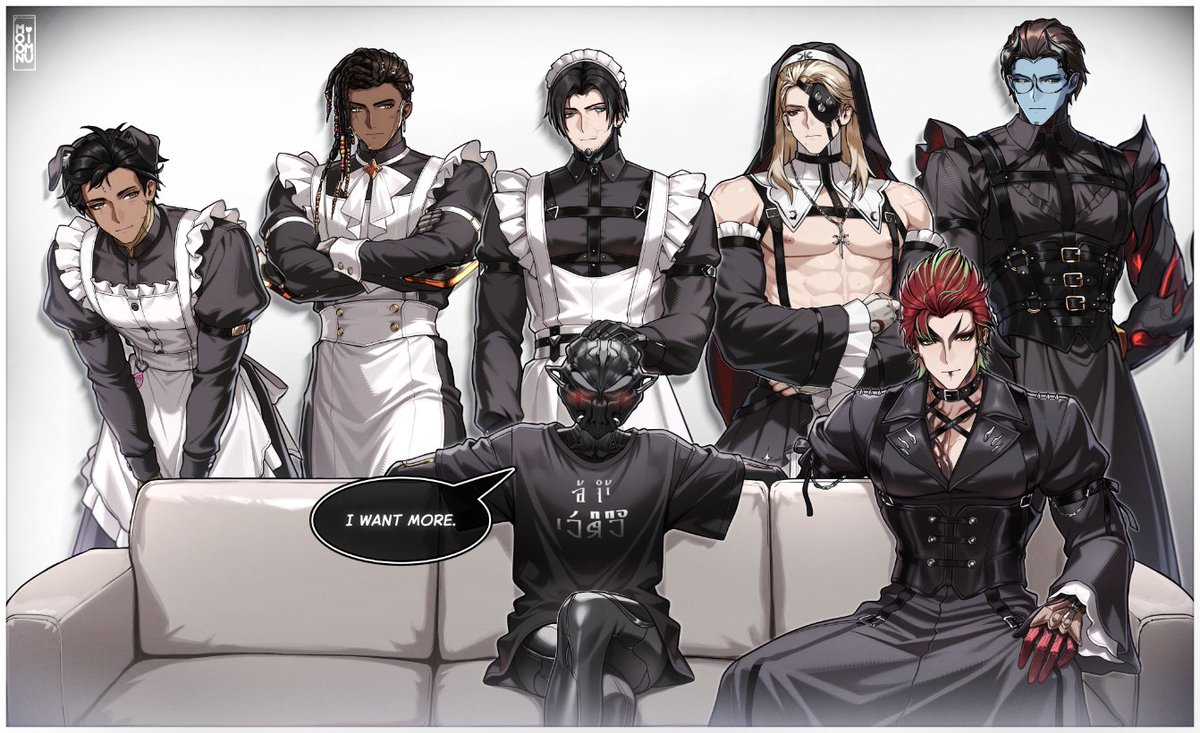 moonimu_art's tweet image. Drifter and the Male Protomaids (Amir, Quincy, Arthur, Lyon, Roathe, Flare)

#Warframe #warframefanart