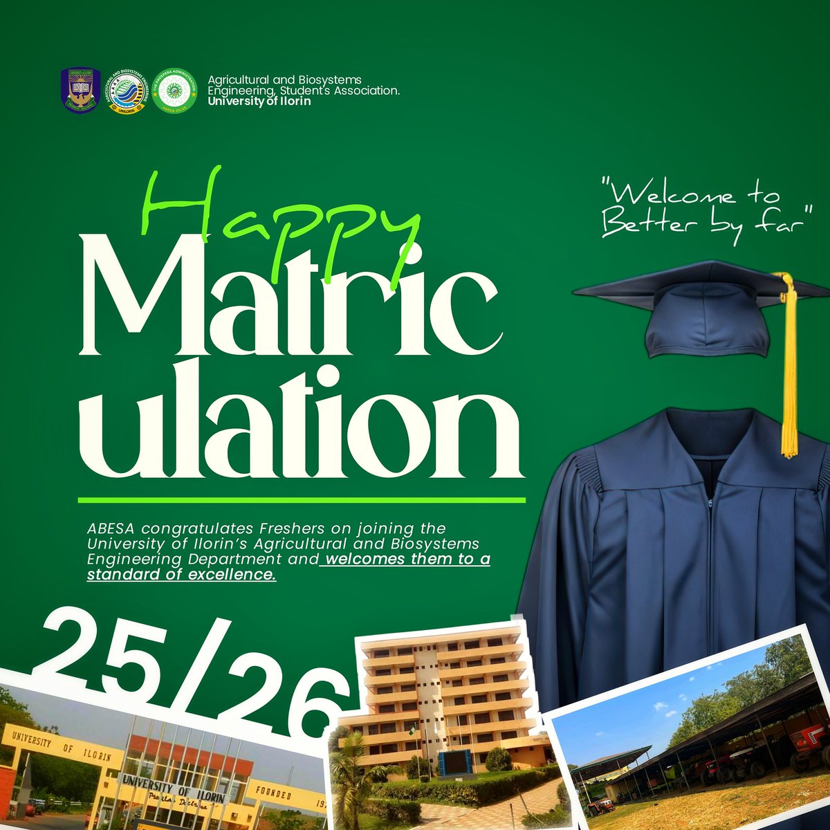 abe_unilorin's tweet image. Today, a new generation of problem-solvers officially joins the fold! Congrats to all ABE Freshers on your Matriculation! You're not just students, you're future engineers ready to redefine agriculture. The ABESA family is proud! #UnilorinMatric #ABEEngineering