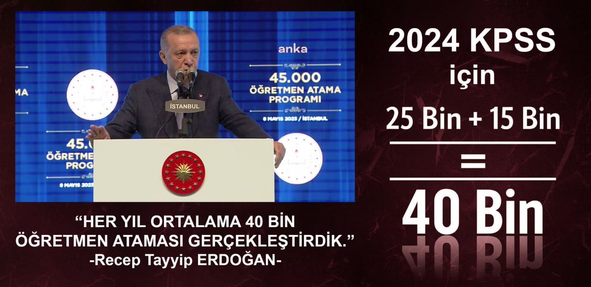 Eğitimde kalite için sınıfların öğretmensiz kalmaması gerekir. 2024 KPSS sonrası oluşan açık, Ek 25 bin Atama ile kapatılmalıdır.

<a href="/RTErdogan/">Recep Tayyip Erdoğan</a> <a href="/dbdevletbahceli/">Devlet Bahçeli</a> <a href="/memetsimsek/">Mehmet Simsek</a> <a href="/MHP_Bilgi/">MHP</a> <a href="/TalipGeylan06/">Talip Geylan</a> <a href="/turkegitimsen/">Türk Eğitim Sen</a> <a href="/oktay_saral/">Oktay SARAL</a> <a href="/hasandogan/">Hasan Doğan</a> <a href="/Yusuf__Tekin/">Yusuf Tekin</a>
#DevletBey2024EkAtamaDediMeb