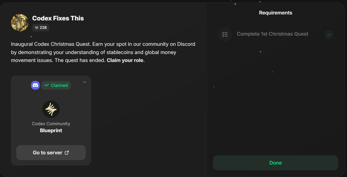 Just got the Blueprint role at <a href="/codex_pbc/">Codex</a> 🎉

Interesting to follow a project that looks at stablecoins and payments from the infrastructure side, not just what’s visible on the surface.

Curious to see where Codex goes from here.