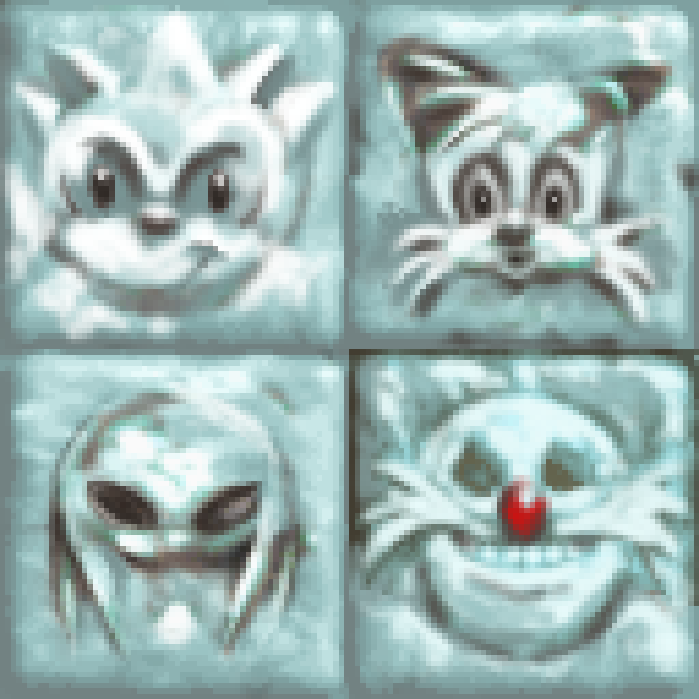 Sonic_Hedgeblog's tweet photo. In the Regal Ruins track of 'Sonic R' there are murals of Sonic, Tails, Knuckles and Robotnik on the ground. When snow is turned on in the PC version, the drawings of Sonic and Tails are different, and Eggman has a red, rudolph style nose. https://t.co/bPeO80Fu5u