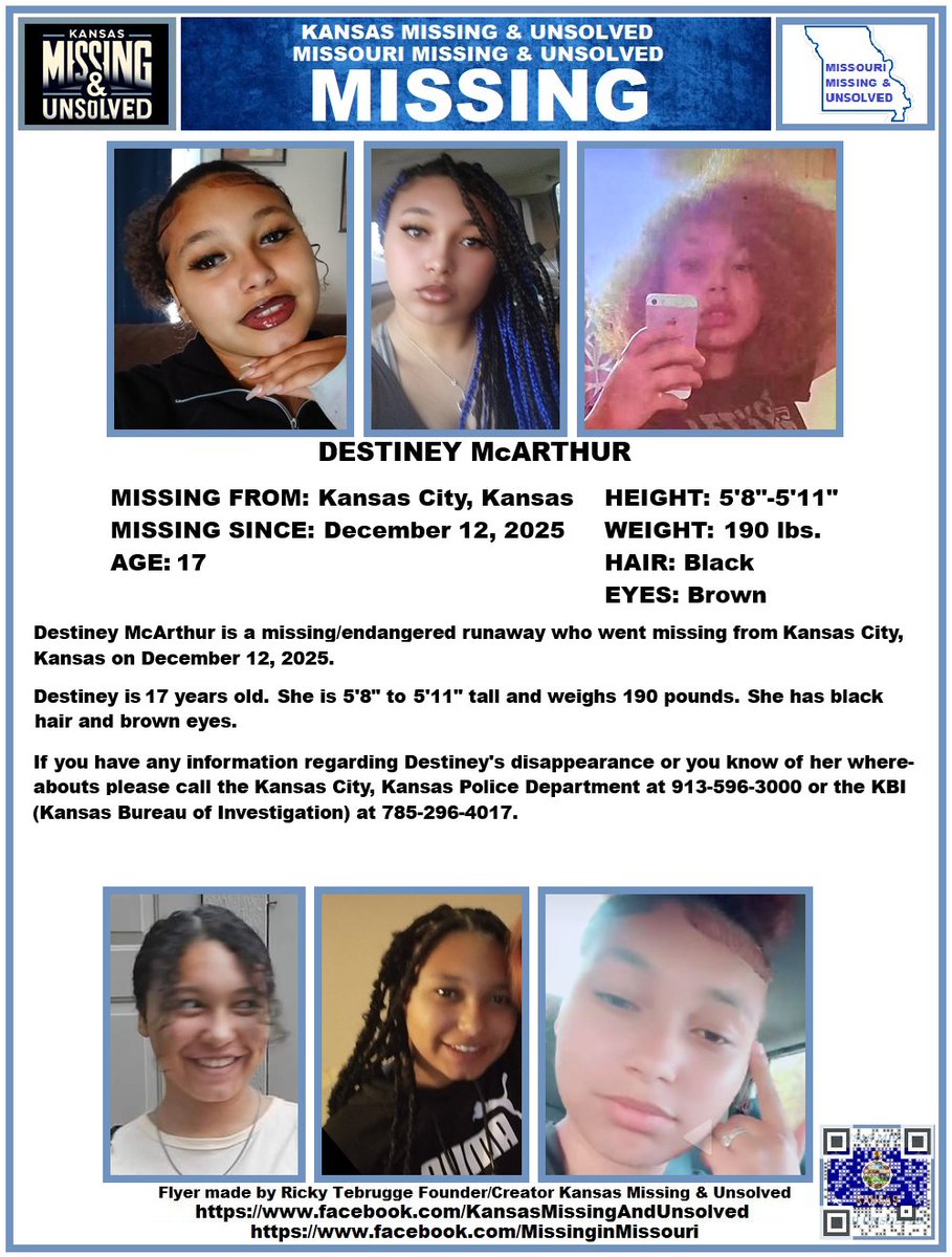 #MISSINGPERSON #MISSING PLEASE SHARE/PRINT/POST!!! DESTINEY McARTHUR (KANSAS CITY, KANSAS)!!!

<a href="/AnnetteLawless/">Annette Lawless 🌻</a> #KansasMissing #MissingInKS #MissingInKansas #MissingKansan #KansasCity #Kansas