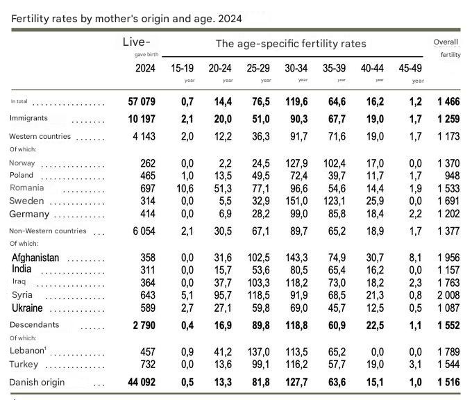 andyd10's tweet image. Denmark - Immigration 2024 TFR
total 1.46
Danes 1.51
Afghans 1.95
Syrians 2.00
immigrants (total) 1.25
