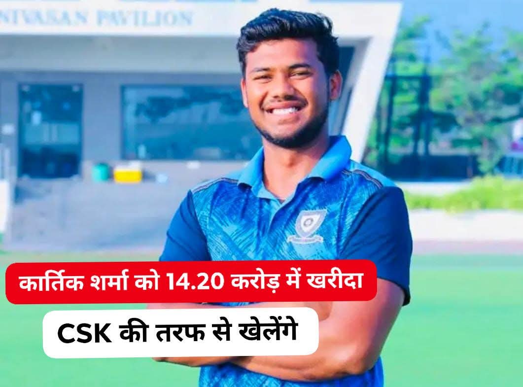Rajsach_'s tweet photo. इंडियन प्रीमियर लीग (IPL) के मिनी ऑक्शन में राजस्थान के भरतपुर के 19 साल के कार्तिक शर्मा 14.20 करोड़ में बिके हैं। CSK ने 30 लाख की बेस प्राइस से 47 गुना ज्यादा कीमत देकर खरीदा।
#KartikSharma #iplauction2026 #ipl2026 #csk #rajsach #bharatpur https://t.co/9vCBAbfSE3