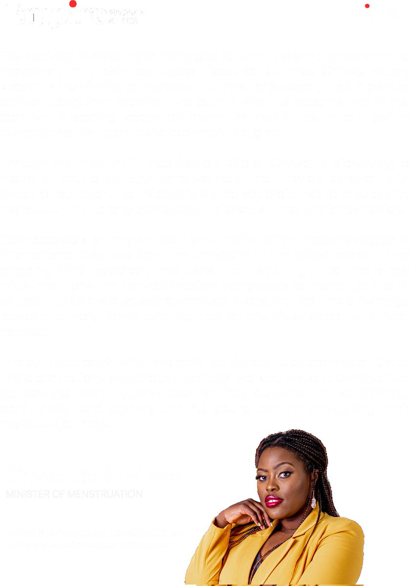 Introducing Candice Chirwa @candice_chirwa : Redefining Menstrual Health Advocacy in Africa

Candice Chirwa is transforming one of society’s most silenced realities into a powerful platform for education, dignity, and systemic change. Widely known as the Minister of Menstruation,