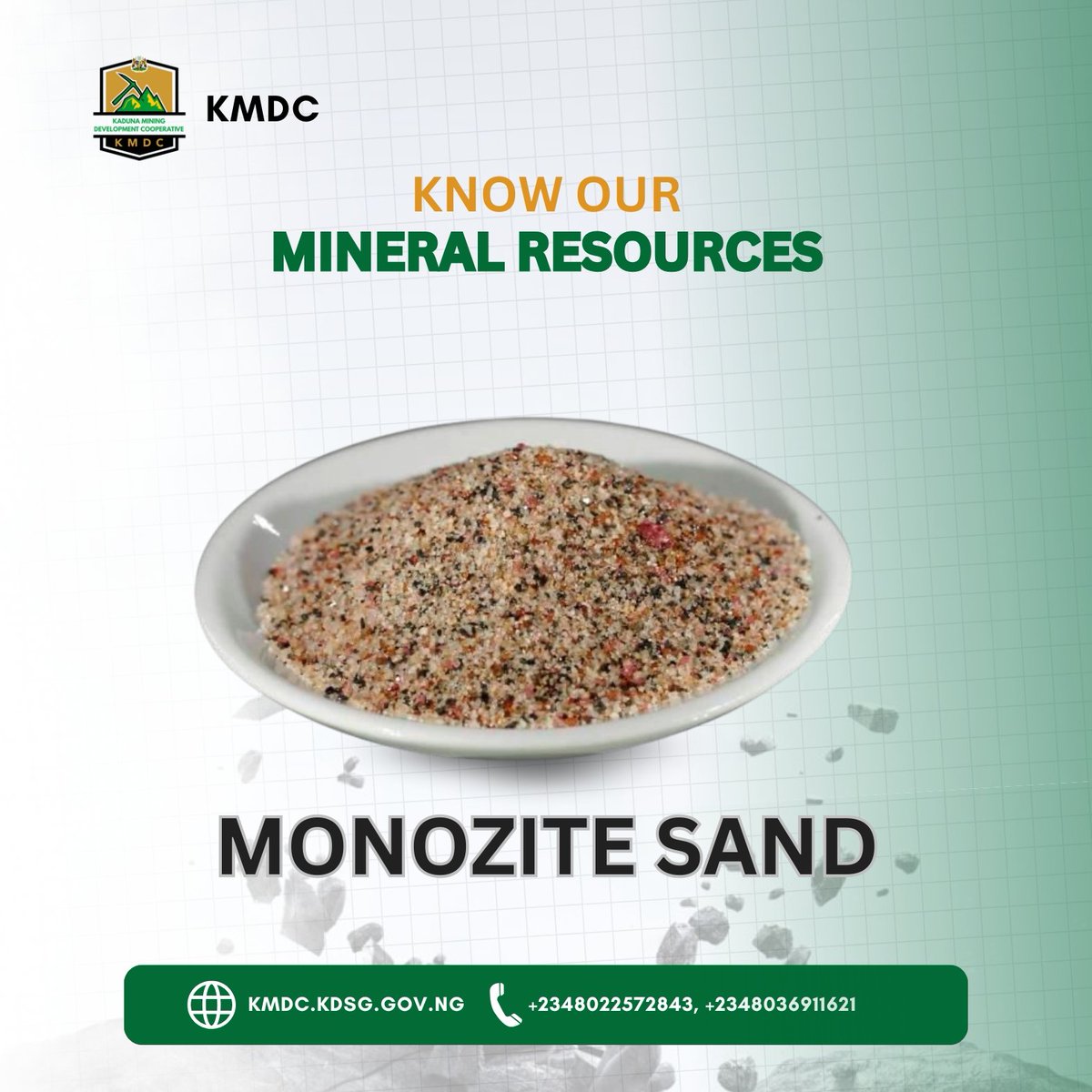 KMDC_kdsg's tweet photo. KNOW OUR MINERALS: MONAZITE SAND 

Monazite Sand is a valuable mineral resource rich in rare earth elements (REEs) like cerium, lanthanum, and neodymium, as well as thorium, a potential nuclear fuel. 

A thread 🧵 👇 https://t.co/UXolczrZF3