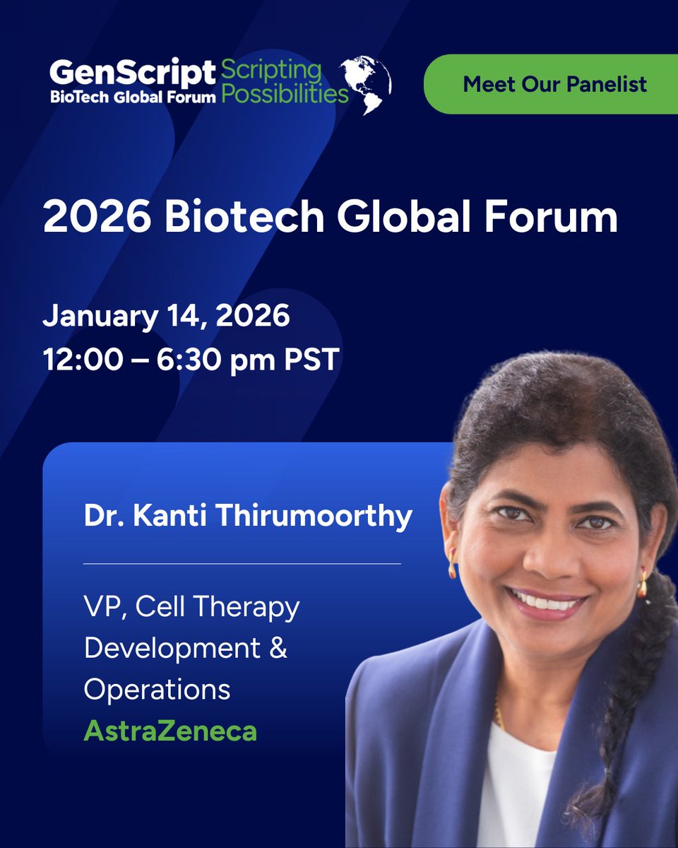 GenScript's tweet image. Meet two of our panelists at #BGF2026: Guowei Fang, @LegendBiotech and Kanti Thirumoorthy, @AstraZeneca

Join us virtually or in San Francisco: …-global-biotech-forum.cventevents.com/qWVK4y?rt=mNTw…

#GenScriptBiotechGlobalForum