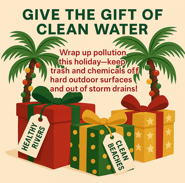 🎁 Give the Gift of Clean Water! 🌊
Keep trash, chemicals &amp; yard waste out of storm drains—every drop counts for Florida’s rivers &amp; beaches.
#CleanWaterFlorida #StormwaterMatters #ProtectOurWaterways #HolidayGreenTips #OnlyRainDownTheDrain